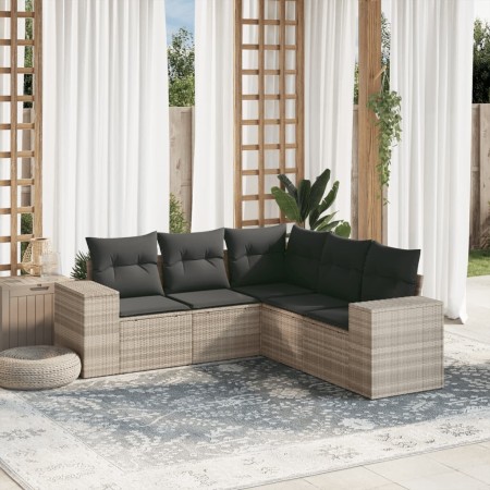 Gartensofa-Set und Kissen, 5-teilig, aus hellem grauem Kunststoff-Rattan. von , Gartensets - Ref: Foro24-3254889, Preis: 415,...