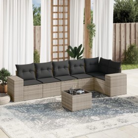 Set de sofás de jardín 7 pzas con cojines ratán PE gris claro de , Conjuntos de jardín - Ref: Foro24-3254939, Precio: 537,99 ...