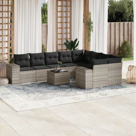 Set of 10-piece garden sofas with light gray synthetic rattan cushions by , Garden sets - Ref: Foro24-3255389, Price: 762,05 ...