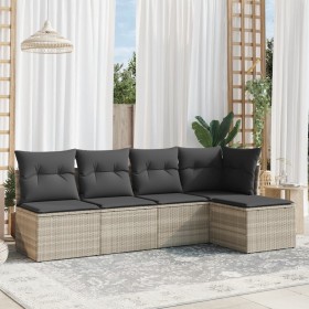 Gartensofa-Set und Kissen, 5-teilig, aus hellem grauem Kunststoff-Rattan. von , Gartensets - Ref: Foro24-3249361, Preis: 355,...