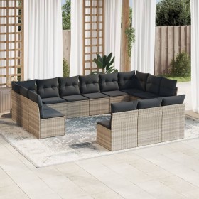 Set of garden sofas with 13 pieces of gray synthetic rattan cushions by , Garden sets - Ref: Foro24-3250231, Price: 991,99 €,...