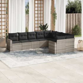 Gartenmöbel-Set 9-teilig mit Kissen aus hellem grauem Kunst-Rattan. von , Modulare Sofas für den Außenbereich - Ref: Foro24-3...