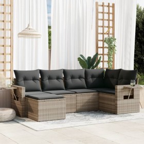 Garden sofa set 6 pieces and gray synthetic rattan cushions by , Garden sets - Ref: Foro24-3252799, Price: 453,99 €, Discount: %