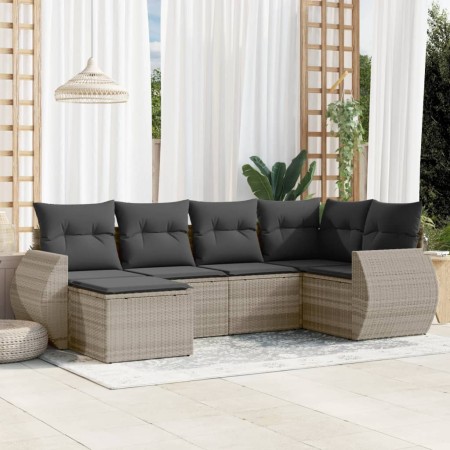 Gartensofagarnitur 6-teilig mit grauen Polstern aus synthetischem Rattan von , Modulare Sofas für den Außenbereich - Ref: For...