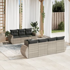 Garden sofa set 8 pieces and gray synthetic rattan cushions by , Garden sets - Ref: Foro24-3221131, Price: 617,99 €, Discount: %