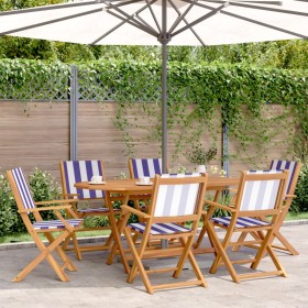 7-piece garden dining set, solid wood with blue and white fabric. by , Garden sets - Ref: Foro24-3281717, Price: 408,99 €, Di...