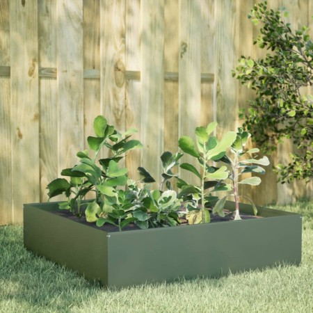 Arriate de acero verde oliva 100x100x25 cm de , Maceteros y jardineras - Ref: Foro24-851034, Precio: 70,99 €, Descuento: %