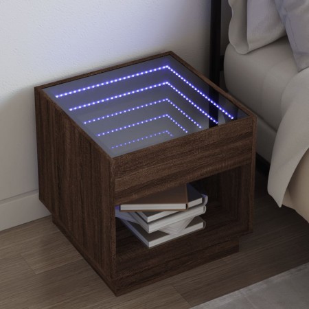 Mesita de noche con Infinity LED marrón roble 50x50x50 cm de , Mesitas de noche - Ref: Foro24-3284090, Precio: 106,48 €, Desc...