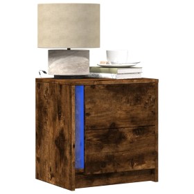 Bedside table with 2 LED lights, engineered wood, smoked oak. by , Nightstands - Ref: Foro24-852056, Price: 99,99 €, Discount: %