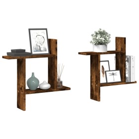 Wall shelves 2 units smoked oak engineered wood 50x12x50cm by , Shelves and shelves - Ref: Foro24-853258, Price: 23,91 €, Dis...