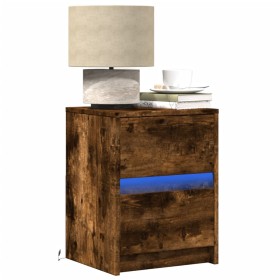 Bedside table with 2 LED lights, engineered wood, smoked oak. by , Nightstands - Ref: Foro24-852042, Price: 96,99 €, Discount: %