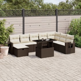 Gartensofa-Set, 9-teilig, mit braunen Kissen aus synthetischem Rattan. von , Gartensets - Ref: Foro24-3275033, Preis: 642,99 ...