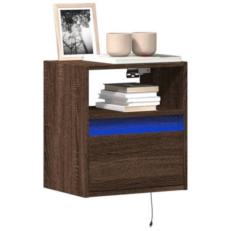 Wall-mounted TV stand with LED lights in brown oak, 41x31x45 cm. by , TV Furniture - Ref: Foro24-852325, Price: 57,49 €, Disc...