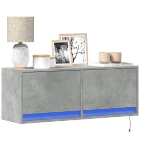 Wall-mounted TV stand with LED lights in concrete gray, 100x31x35 cm. by , TV Furniture - Ref: Foro24-852365, Price: 75,79 €,...