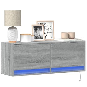 Wall-mounted TV stand with LED lights in Sonoma gray, 100x31x35 cm by , TV Furniture - Ref: Foro24-852367, Price: 78,15 €, Di...