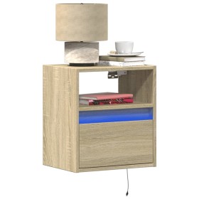 Wall-mounted bedside tables with LED lights, 2 units Sonoma oak. by , Nightstands - Ref: Foro24-3307980, Price: 98,99 €, Disc...