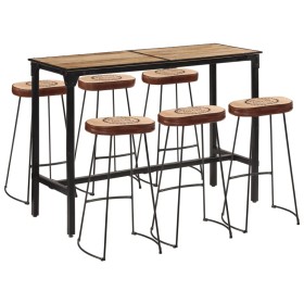 High table set and 7 solid mango wood and metal stools by , Furniture sets for kitchens and dining rooms - Ref: Foro24-321641...