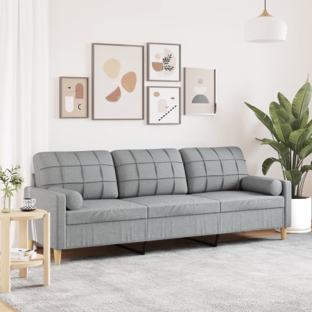 Sofá de 3 plazas con cojines tela gris claro 210 cm de , Sofás - Ref: Foro24-3278201, Precio: 283,87 €, Descuento: %