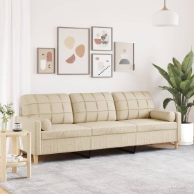 Sofá de 3 plazas con cojines tela color crema 210 cm de , Sofás - Ref: Foro24-3278203, Precio: 316,02 €, Descuento: %