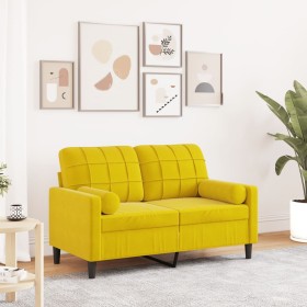 Sofá de 2 plazas con cojines terciopelo amarillo 120 cm de , Sofás - Ref: Foro24-3278215, Precio: 222,28 €, Descuento: %