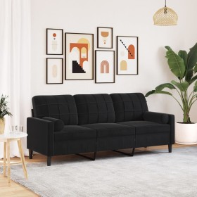 Sofá de 3 plazas con cojines terciopelo negro 180 cm de , Sofás - Ref: Foro24-3278234, Precio: 396,41 €, Descuento: %