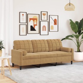 3-seater sofa with brown velvet cushions 180 cm by , Sofas - Ref: Foro24-3278236, Price: 274,21 €, Discount: %