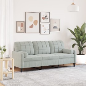 Dreisitzer-Sofa mit hellgrauen Samtkissen, 180 cm. von , Sofas - Ref: Foro24-3278229, Preis: 258,04 €, Rabatt: %