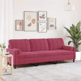 Sofá de 3 plazas con cojines terciopelo rojo tinto 210 cm de , Sofás - Ref: Foro24-3278243, Precio: 271,39 €, Descuento: %