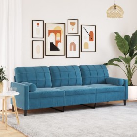 Sofá de 3 plazas con cojines terciopelo azul 210 cm de , Sofás - Ref: Foro24-3278248, Precio: 310,99 €, Descuento: %