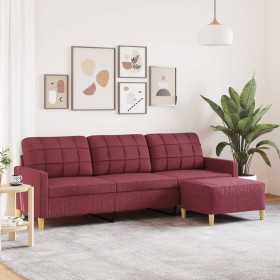 Sofá de 3 plazas con taburete de tela rojo tinto 210 cm de , Sofás - Ref: Foro24-3278255, Precio: 385,45 €, Descuento: %