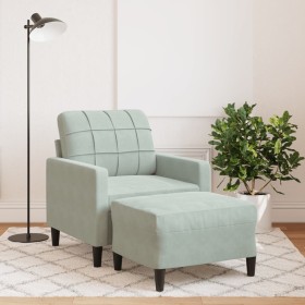 Light gray velvet armchair with footstool, 60 cm by , Sofas - Ref: Foro24-3278257, Price: 203,32 €, Discount: %