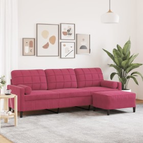 Dreisitzer-Sofa mit rotem Samt-Hocker, 210 cm. von , Sofas - Ref: Foro24-3278281, Preis: 311,94 €, Rabatt: %