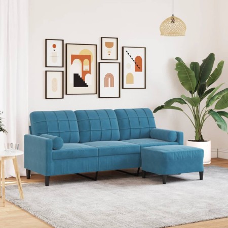 Dreisitzer-Sofa mit blauem Samt-Hocker, 180 cm. von , Sofas - Ref: Foro24-3278276, Preis: 323,88 €, Rabatt: %