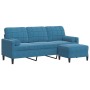 Sofá de 3 plazas con taburete de terciopelo azul 180 cm de , Sofás - Ref: Foro24-3278276, Precio: 324,99 €, Descuento: %