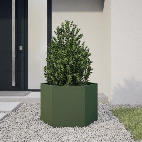 Hexagonal olive green steel planter 69x60x45 cm by , Pots and planters - Ref: Foro24-851125, Price: 59,01 €, Discount: %