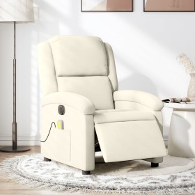 Cream-colored velvet electric massage recliner. by , Armchairs - Ref: Foro24-3204298, Price: 286,78 €, Discount: %