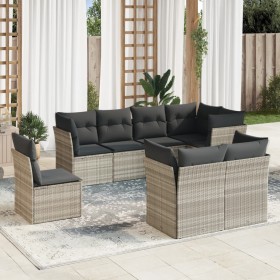 Garden sofa set 8 pieces and gray synthetic rattan cushions by , Garden sets - Ref: Foro24-3249771, Price: 652,99 €, Discount: %