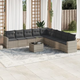 Set sofás jardín 10 pzas con cojines ratán sintético gris claro de , Sofás modulares de exterior - Ref: Foro24-3251439, Preci...