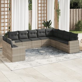 Set sofás jardín 10 pzas con cojines ratán sintético gris claro de , Sofás modulares de exterior - Ref: Foro24-3251509, Preci...