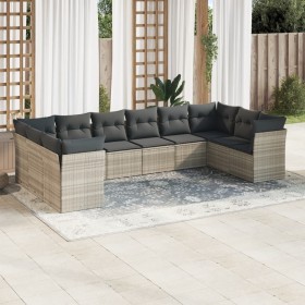 Set of 10-piece garden sofas with light gray synthetic rattan cushions by , Garden sets - Ref: Foro24-3250041, Price: 768,64 ...