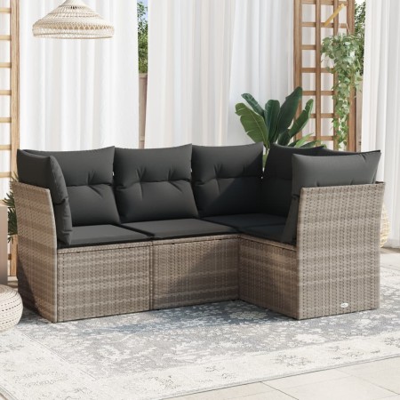 Garden sofa set 4 pieces with gray synthetic rattan cushions by , Garden sets - Ref: Foro24-3249421, Price: 338,61 €, Discoun...