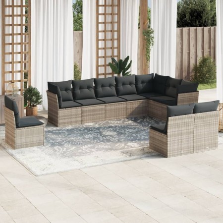 Set of 10-piece garden sofas with light gray synthetic rattan cushions by , Garden sets - Ref: Foro24-3249641, Price: 741,14 ...