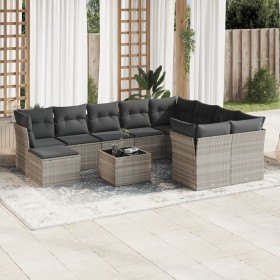 Garden sofa set 11 pieces and gray synthetic rattan cushions by , Garden sets - Ref: Foro24-3250441, Price: 802,88 €, Discoun...