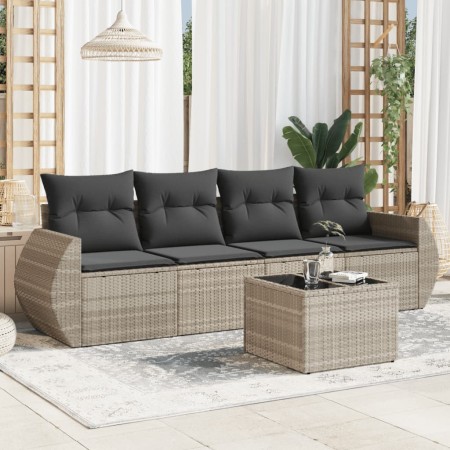 Gartensofa-Set und Kissen, 5-teilig, aus hellem grauem Kunststoff-Rattan. von , Gartensets - Ref: Foro24-3221091, Preis: 381,...