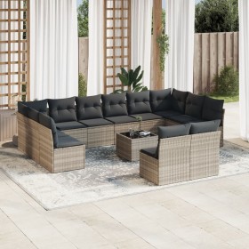 Set of garden sofas with 13 pieces of gray synthetic rattan cushions by , Garden sets - Ref: Foro24-3250221, Price: 973,99 €,...