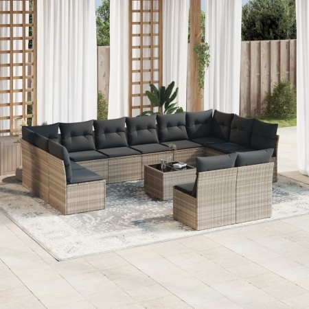 Set of garden sofas with 13 pieces of gray synthetic rattan cushions by , Garden sets - Ref: Foro24-3250221, Price: 973,87 €,...