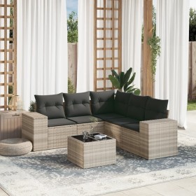 Garden sofa set 6 pieces and gray synthetic rattan cushions by , Garden sets - Ref: Foro24-3254899, Price: 467,99 €, Discount: %