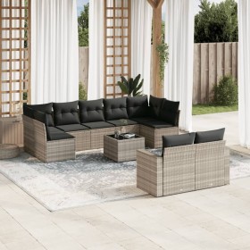 Set sofás jardín 10 pzas con cojines ratán sintético gris claro de , Sofás modulares de exterior - Ref: Foro24-3251769, Preci...