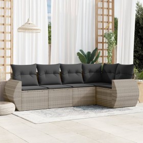 Gartensofa-Set und Kissen, 5-teilig, aus hellem grauem Kunststoff-Rattan. von , Gartensets - Ref: Foro24-3253669, Preis: 412,...