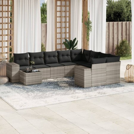 Gartensofa-Set, 10-teilig, mit Kissen, aus hellem grauen Kunststoff-Rattan. von , Gartensets - Ref: Foro24-3255399, Preis: 76...